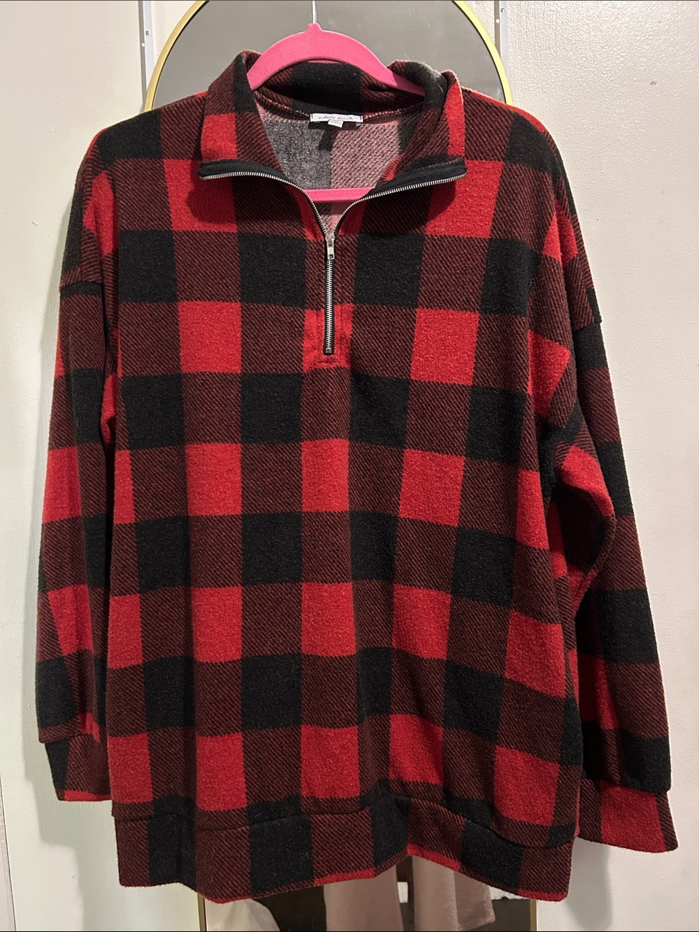 white birch Red and Black Buffalo Plaid Quarter-Zip Pullover